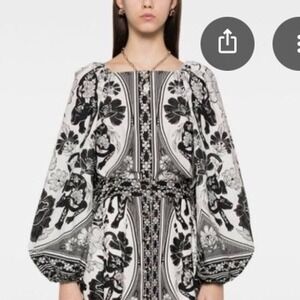 Farm Rio Flower Leopards Long Sleeve Blouse White Black Medium New With Tags